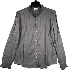 Faherty Womens Willa Top Size Large Gray Organic Cotton Boho Peasant Cottagecore